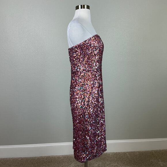 Sequin Strapless Midi Sheath Cocktail Dress Pink Size 6 Laundry by Shelli Segal - Picture 3 of 14